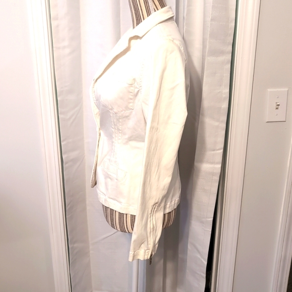 Star Jeans Women's Medium‎ Ivory Single Button Jeans Jacket Zippered Wrists - Picture 6 of 11